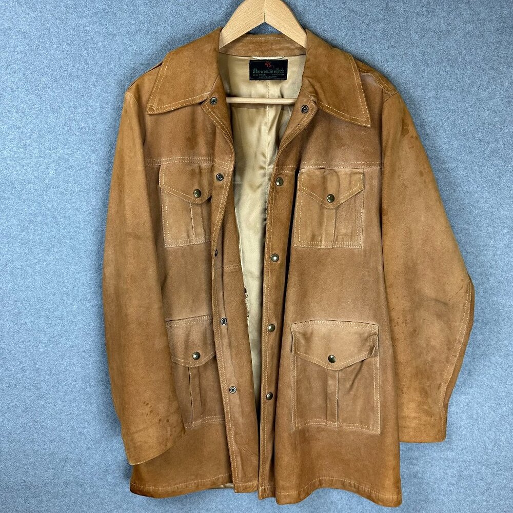 Vintage 60s Abercrombie & Fitch Suede Safari Field Jacket Heritage Americana 44L